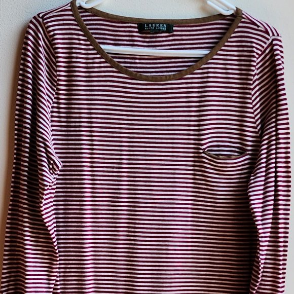 Lauren Ralph Lauren Red/White Pinstriped Scoop Neck Jersey Size Large - Picture 6 of 16